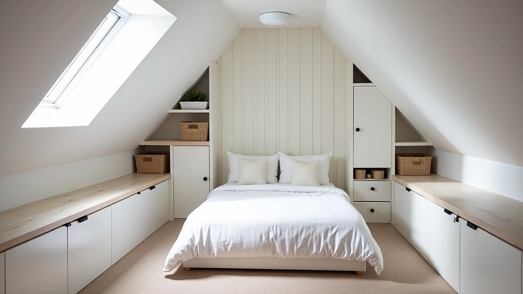 Loft conversion space with built-in eaves storage and shelving