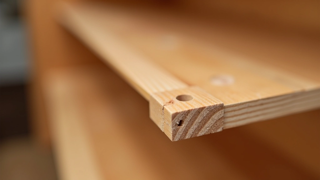 Close-up detail of furniture joints, dowels, and construction quality showing durable connection methods used in quality storage furniture