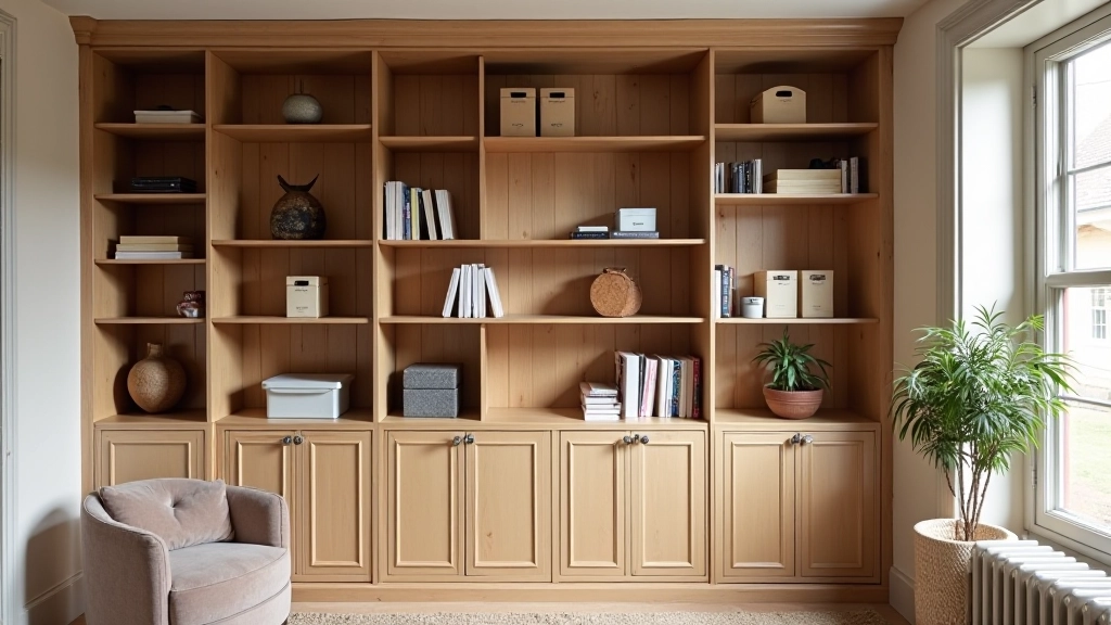 Victorian alcove converted into fitted shelving storage