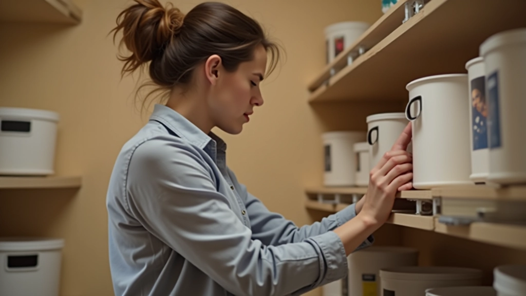 Person organizing storage items in a home
